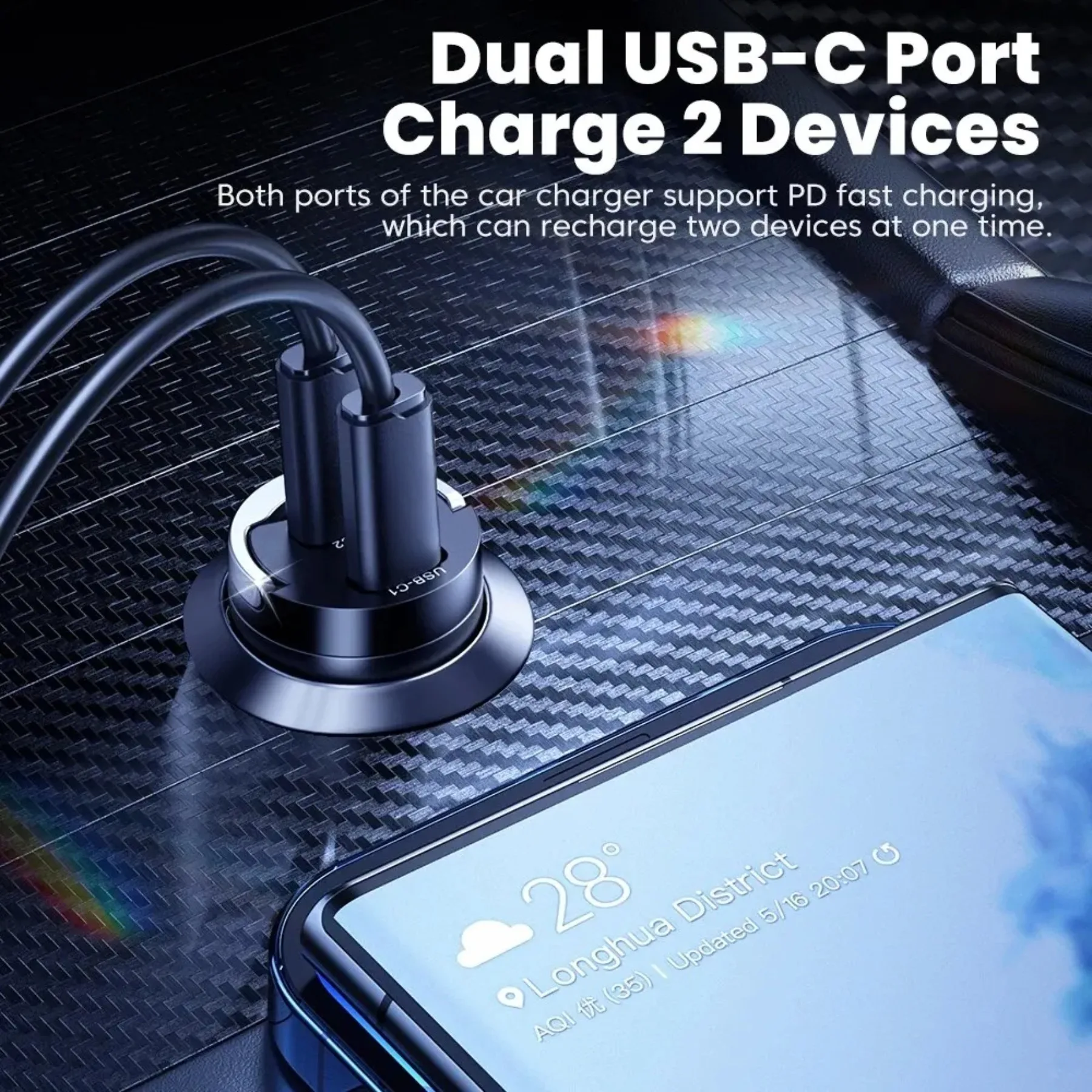 Car Charger Mini PD 45W Car Charger Pull Ring Fast Charging USB C Phone Charger Adapter For iPhone 14 13 Pro Xiaomi Samsung Huawei
