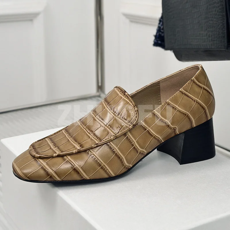 

Spring Autumn New Style Female Heeled Shoes Square Toe Cap Patchwork Upper Women Shoes Simplicity Fashion Loafers