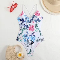 Swimming Suit for Women Sexy Floral One Piece Bodysuit 2025 Print Swimwear Summer Drawstring FashionFlower Print Bathing Suit