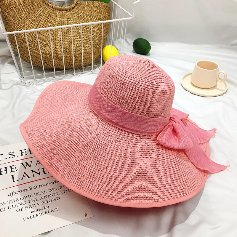 Tickled Pink Floppy Super Wide Brim Straw Sun Hat Foldable Floppy Pink Wide Brim Straw Hat - Gem main image 2