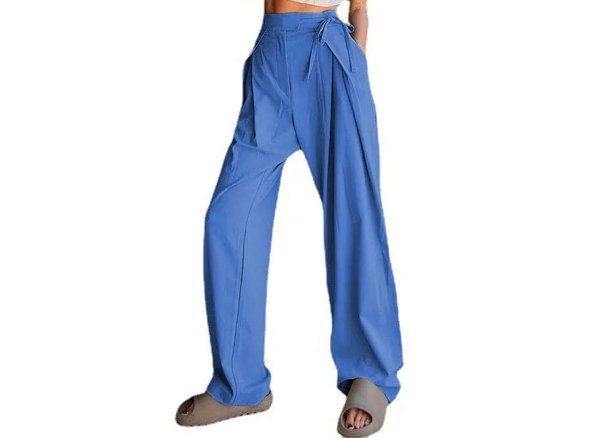 Summer New Loose Straight High Waist Casual Fashion Draped Wide Leg Pants for Women