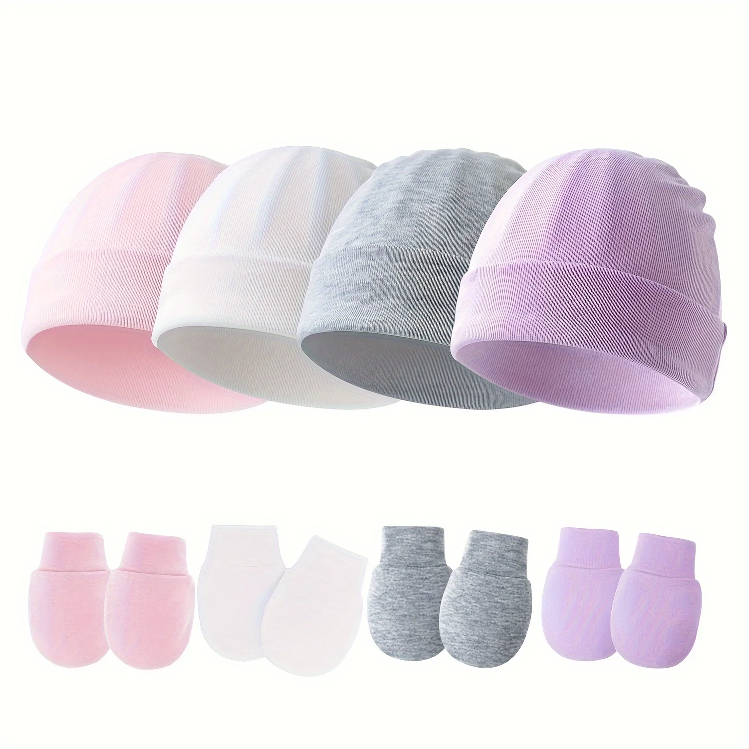 4 set di guanti per neonati carini per neonati, guanti per neonati senza graffi, guanti per cappelli per bambina per neonati, neonati, neonati - immagine 2