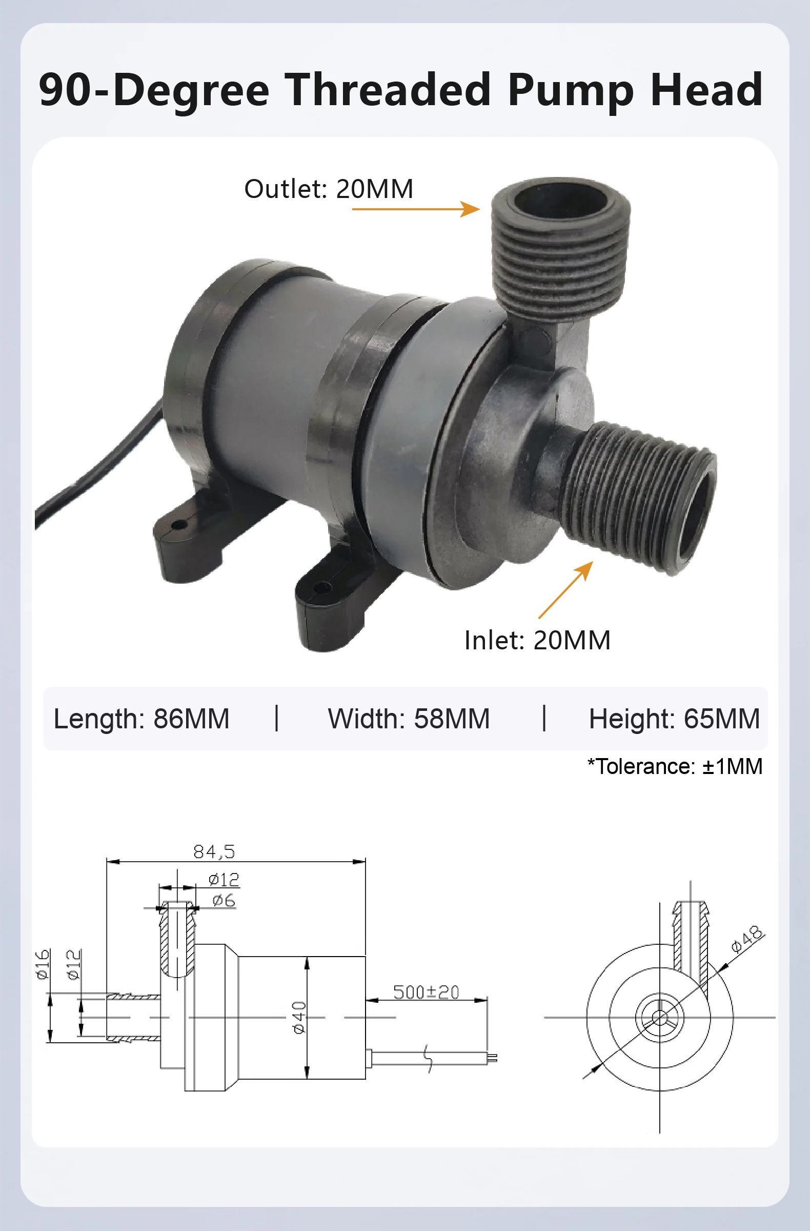 3805 12V 24V Brushless DC Water Pump 12L/min with 90/180 Degree Thread Micro Cen