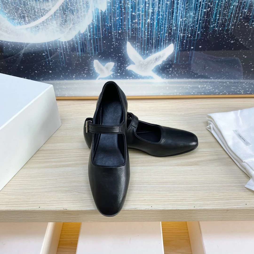 Retro genuine leather versatile flat sole single shoe ballet shoes for women