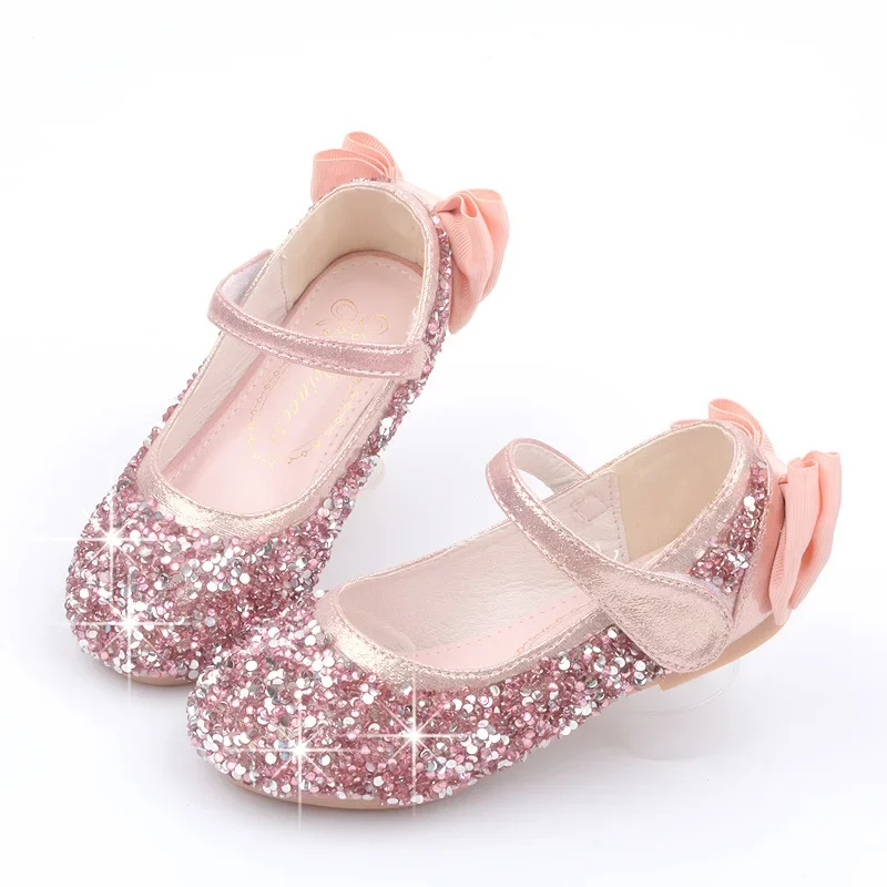 

Children Princess Shoes Bling Girl Wedding Mary Jane Shoes Sequins Fashion Glitter Toddlers Flat Shoes Bowknot Kids Leather Shoe