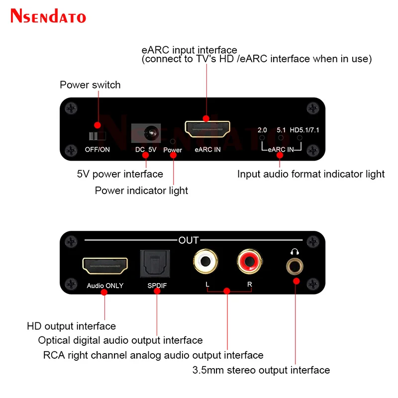 192KHz HDMI Audio eARC ARC Extractor 5.1CH 7.1CH eARC ARC Extractor HDMI Only Audio Toslink Coaxial Adapter For RCA TV Projector