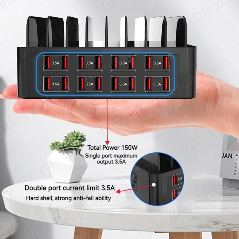 150W 16-Port USB Fast Charger – Multi-device Charging Station for iPhone, iPad, Samsung, Xiaomi 3