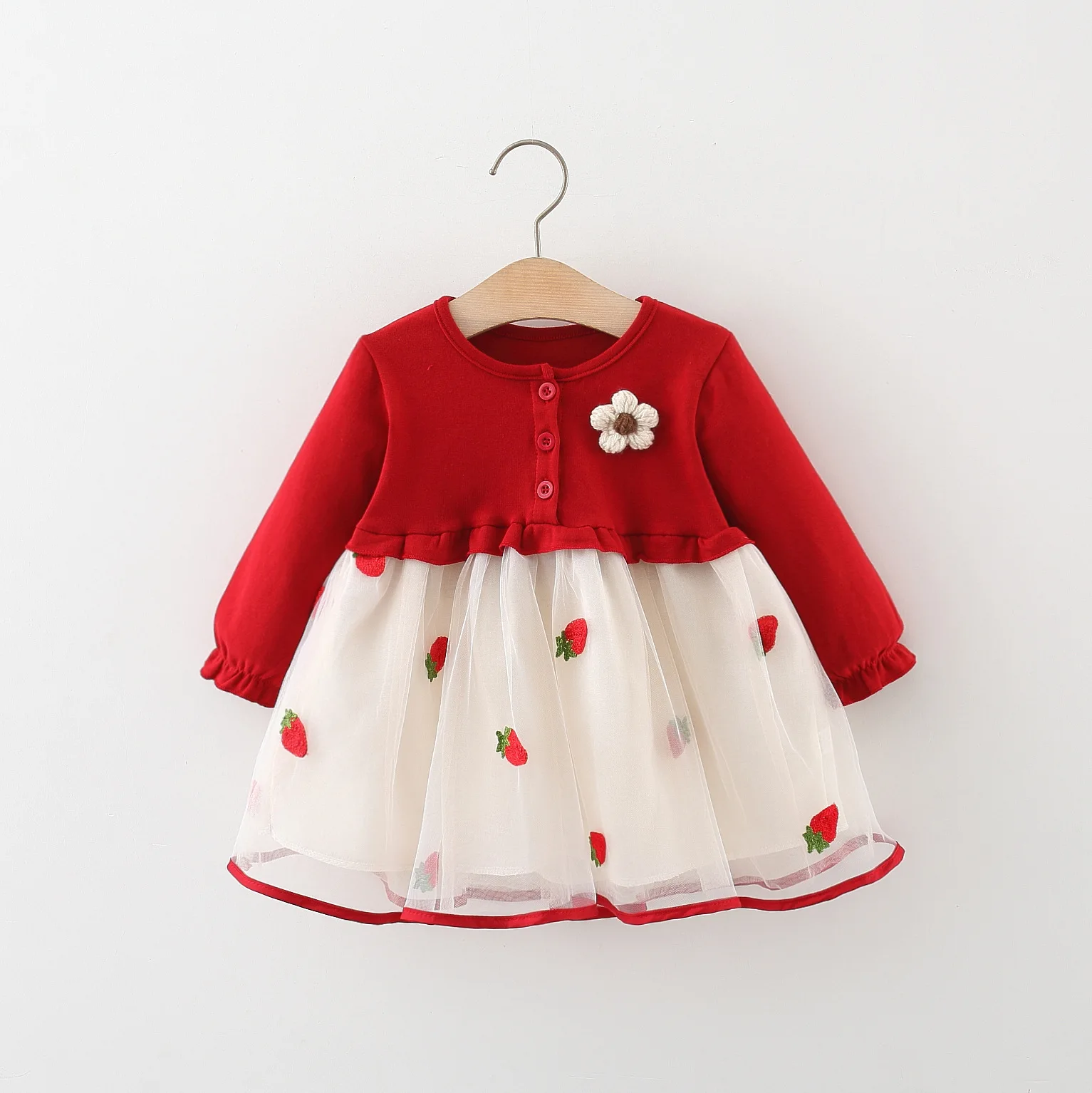 Autumn Hot Selling Baby Kids Girls Princess Long Sleeves Flowers Embroidered Pattern Dress
