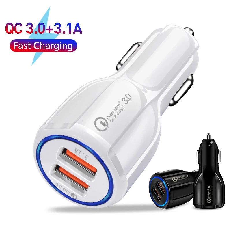 QC3.0 + 3.1A Car Chargers 2Ports Fast Charging 12-24V For Samsung Huawei iphone Dual USB Adapter Socket Splitter Cigarette Lighter
