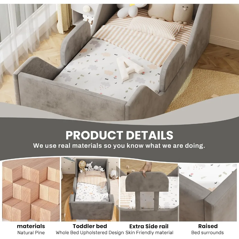 Toddler Bed, Toddler Floor Bed Frame with Guard Rails, Small Bed for Kids Boys and Girls, Standard Crib Mattress Toddler Beds 4