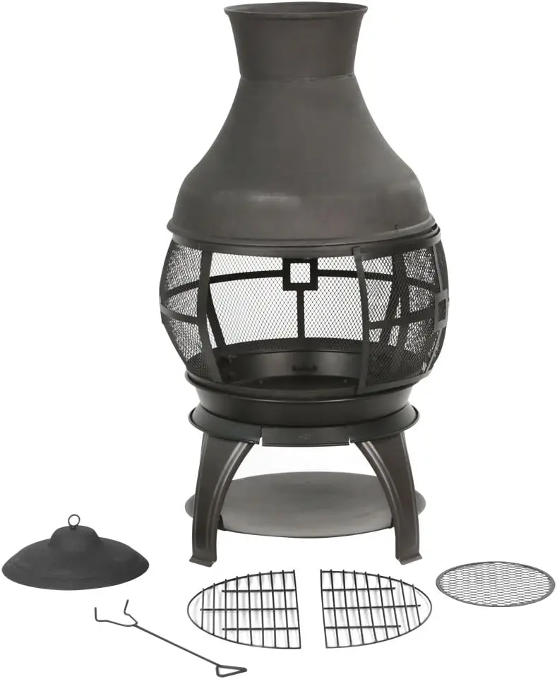 Wood Burning Fire Pits Chimenea Outdoor Fireplace Wooden Firepit, Brown-Black