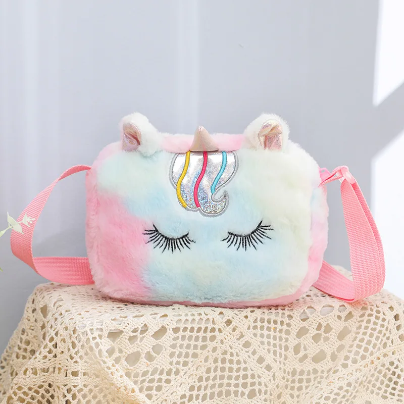 Sac à Main Licorne En Peluche Pour Fille - Petit Modèle 19x15 Cm, Bretelle Réglable, Fermeture Éclair (Blanc) - 9