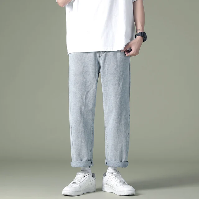 2022 Men's Jeans Fashion Loose Straight New Casual Wide Leg Pants Cowboy Light blue Streetwear Korean Hip Hop Trousers Male 5