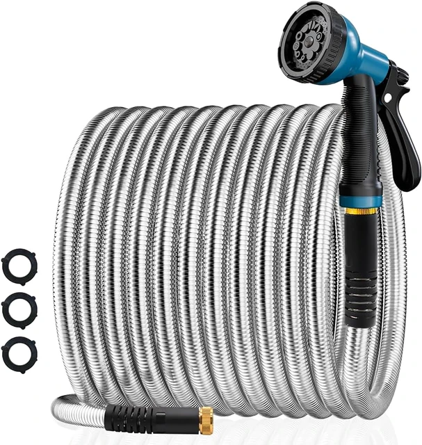 Garden Hose 100FT Stainless Steel Water Hose with 10 Functions Adjustable  Spray Nozzle Heavy-Duty Metal Garden Hose Flexible - AliExpress