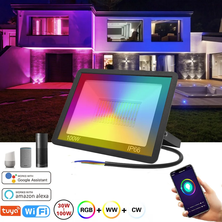 AC220V LED Flood Light Tuya WiFi Smart Floodlight Wall Lamp Spotlight 30W 50W 100W APP Voice Control Dimmable Outdoor Lighting tv box iatv q5 plus amlogic s905w2 android11 0 bt5 2 4k hdr 2 4g 5g wifi smart set top box voice control media player 2gb 16gb