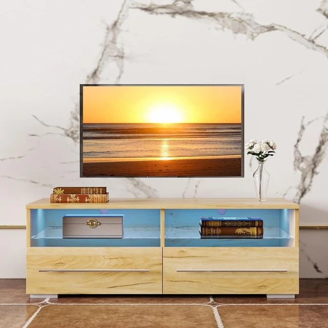 Airdown Wood TV Stand with LED Lights 39 Inch Modern Entertainment Center  for Gaming Living Room, Bedroom TV Console - AliExpress