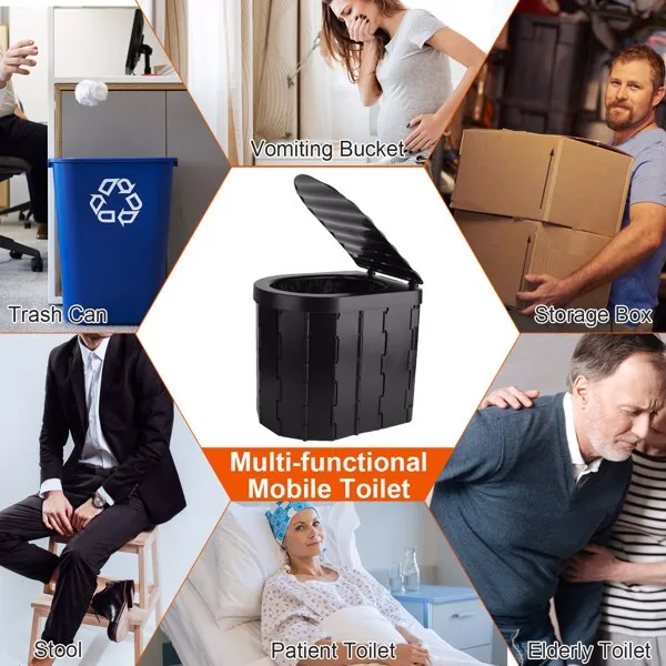 成人便携式露营厕所-带盖便携式折叠厕所，带盖手提袋1卷垃圾袋-14