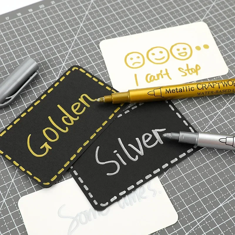 Permanent markers 1/2Pcs Brush Metallic Marker Pens Gold Silver Permanent Art Markers Crafts Scrapbooking Painting Stationery School Supplies