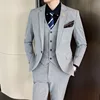 2023 Fashion New Men Boutique Solid Color Business Wedding Groom Suit Three Piece Set 3 Pcs Dress Blazers Jacket Coat Pants Vest 2