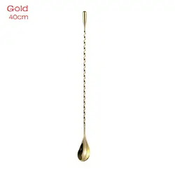 Stainless Steel Long Handle Spiral Cocktail Spoon with Teardrop Scoop (Gold-40cm)