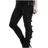 Punk Gothic Black Pants for Women Y2k Streetwear Rivet Lace Up Slim Pants High Waist Leggings Full Length Trousers Sweatpants 1