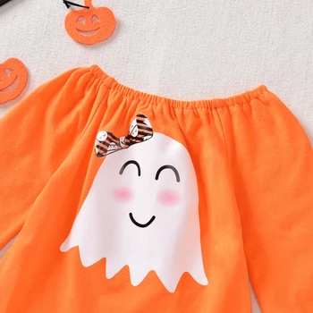 6M-3Y Fashion Baby Girls' Halloween Suit Kids Set Two Pieces Cartoon Print Girl Top And Bottom Set Children Halloween Outfit Set 4