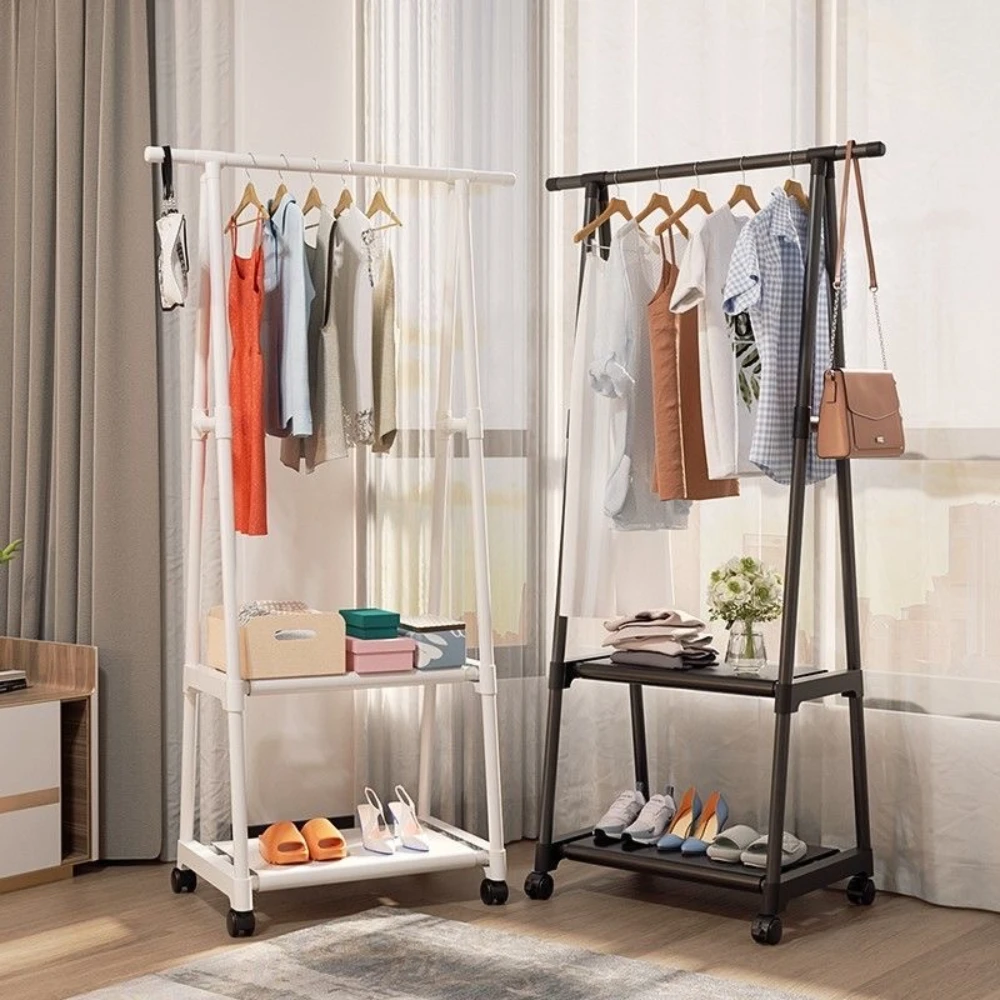 Triangle Coat and Hat Rack with Wheels Floor Standing Multi-layer Storage Rack Simple Modern Space Saving Hanging Clothes Stand clothes rack