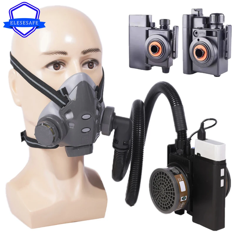 Demi-masque filtrant réutilisable avec cartouches, protection respiratoire, vue latérale montrant les fixations élastiques
