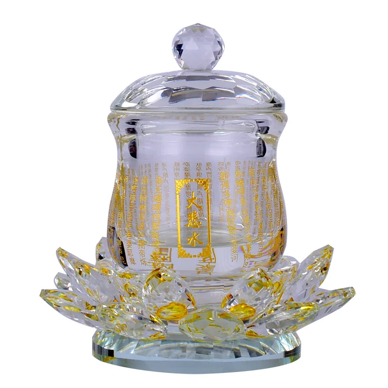 Buddhist Temple Ornament Crystal Lotus Seat Colorful Lotus Great Compassion Mantra Holy Water Cup Crystal Cup Bowl Buddhism Item 5