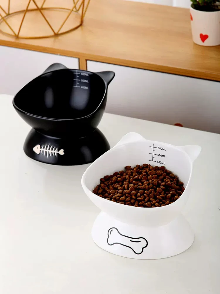 

Cat Food Water Bowl Ceramic Pet Eating Dishes High Foot Prevent Overturn Feeder Large Diameter Puppy Kitten Dog Bowl With Scale