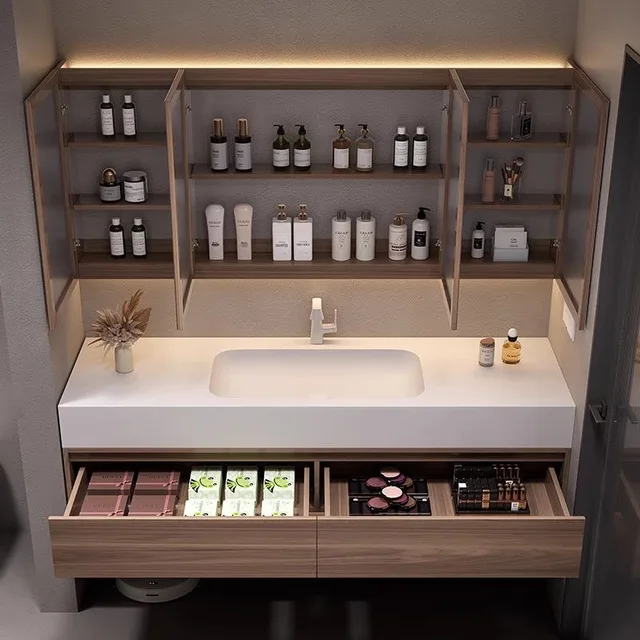 อ่างล้างหน้าแบบรวมคอเรียนแผ่นหินไม่มีรอยต่อตู้ห้องน้ำแบบโค้งงอได้ร้อนรวมกับโถสุขภัณฑ์อ่างล้างหน้า 2