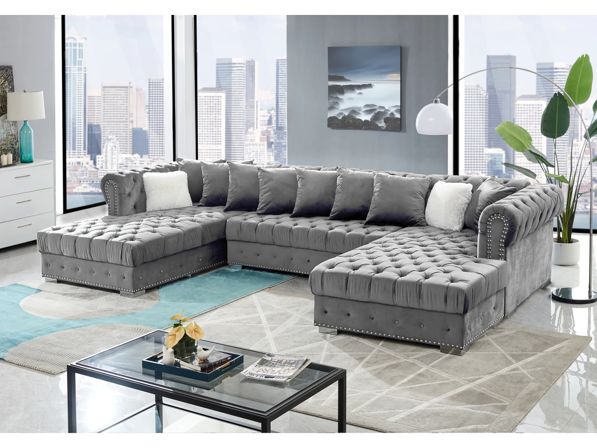 Chesterfield Sofa U Shaped Modular Sofa Double Chaise Button Tufted Living  Room Sofa Metal Cube Legs| | - AliExpress