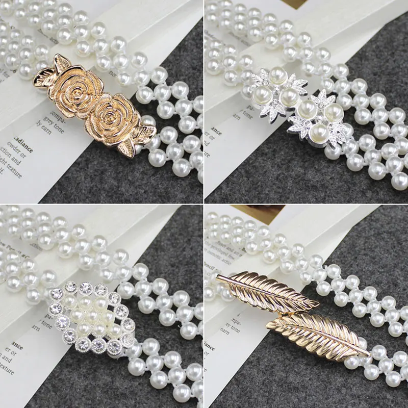 Elegant Pearls Belt Rhinestones Faux Pearl Dress Belt Bridal Crystal Wedding Elastic Belt Sash Female Girls Dresses Accessories