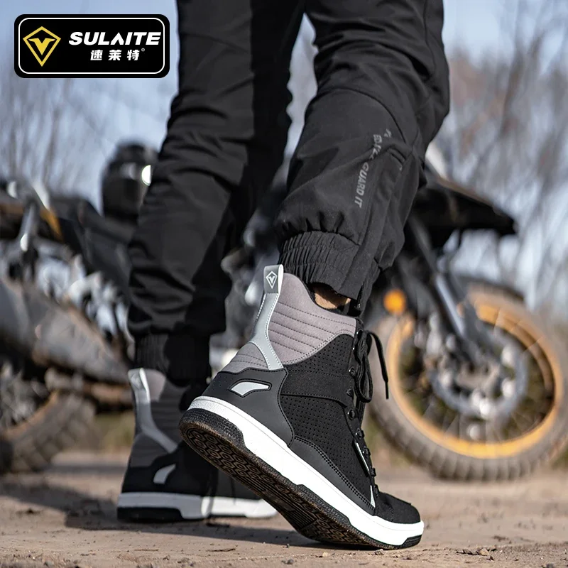 Motorcycle Boots Shoes Men's Riding Microfiber Leather Summer Breathable Anti-fall Casual