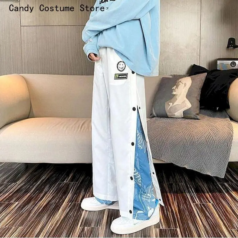 

Wide Leg Fake Two Piece Pants High Street Men's Bottoms High Street Pants Casual Trousers Buttoned Male Gothic Loose Straight