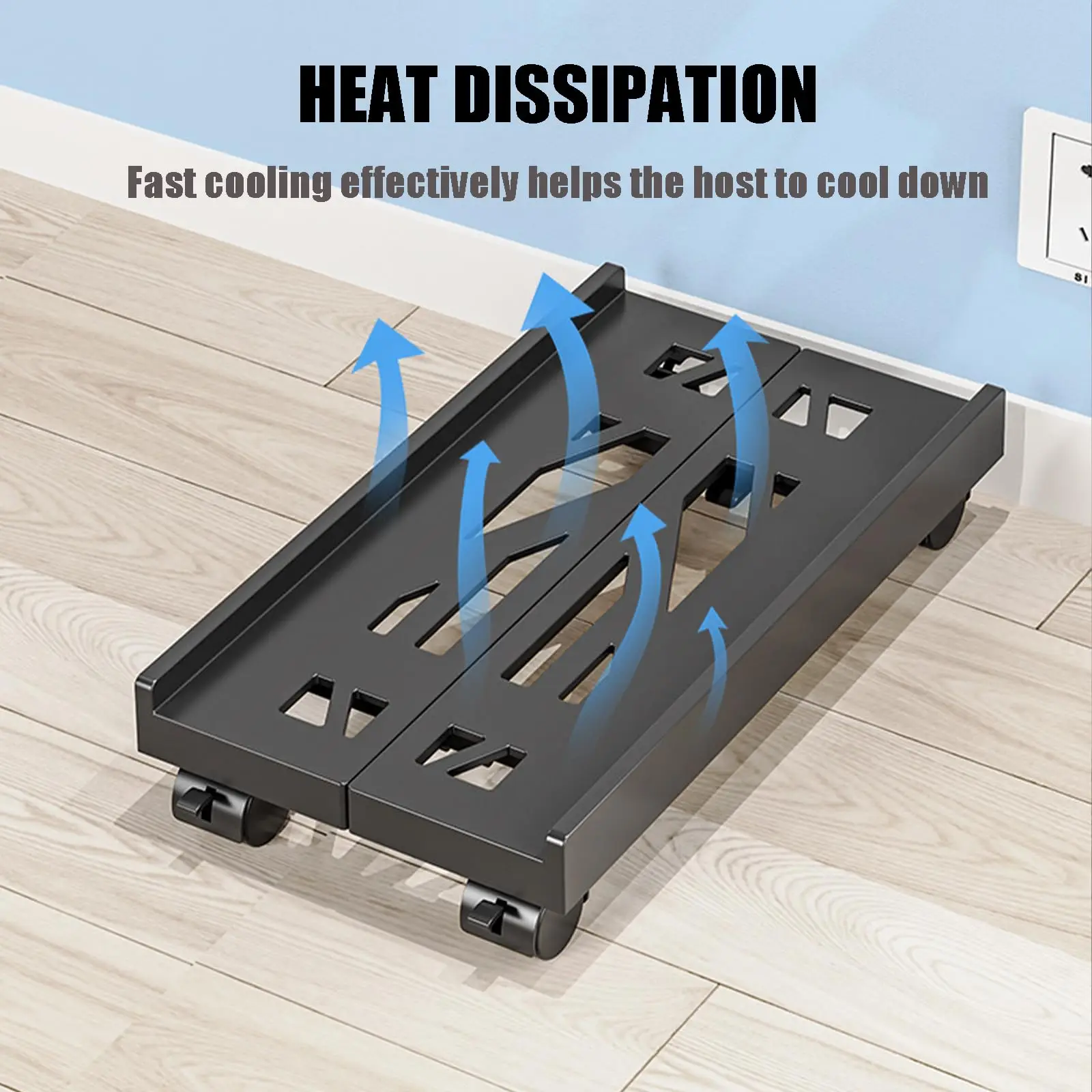 Computer Tower Stand Adjustable Mobile CPU Ventilated With 4 Caster Wheels Fits Most PC Under Desk Holder