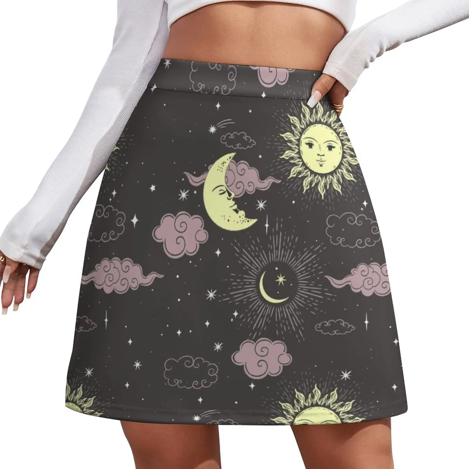 Stars sun and moon Mini Skirt skirt skirt Women's summer modest skirts for women satin