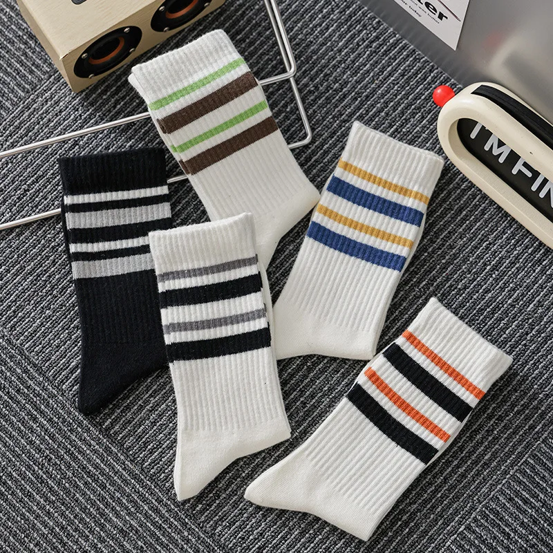 

Simple Stripe Socks Men Simple Fashion Ribbed Socks Man Absorb Sweat Breathable Sports Socks Mans Autumn Running Outdoor Sock