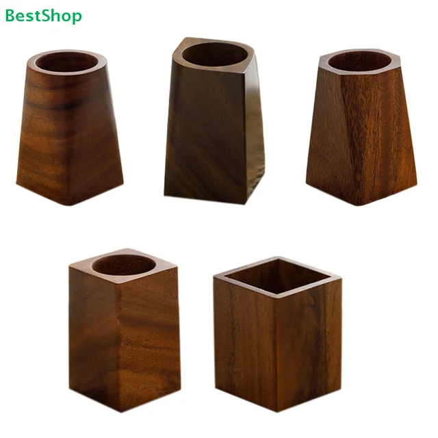 ♥Natural Wood Pen Holder - Minimalist Geometric Desk Organizer for Pens/Pencils, Office & Home Decor (Assorted Sizes) 1