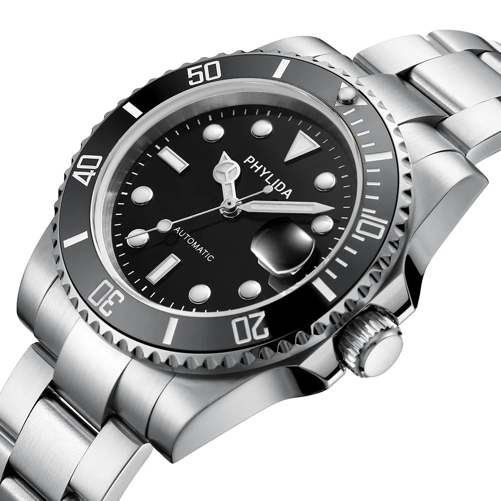 【稼働品】PHYLIDA ピリダ　オートマチック自動巻き　メンズ腕時計 Phylida-男性用自動巻き時計ブラック,オレンジダイヤル