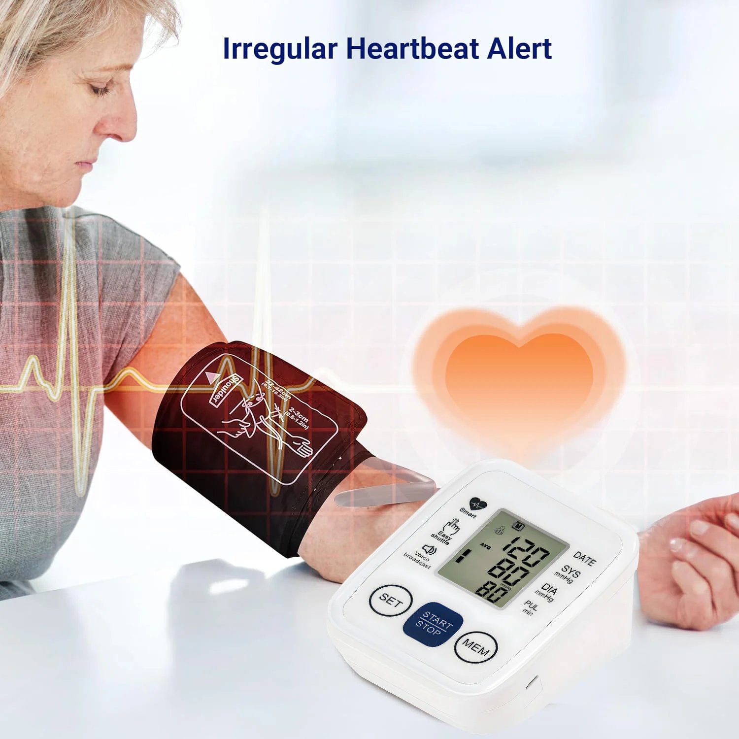 Pulse Sphygmomanometer Digital Blood Pressure Monitor LED Portable Health Heart Rate Meter arm cuff