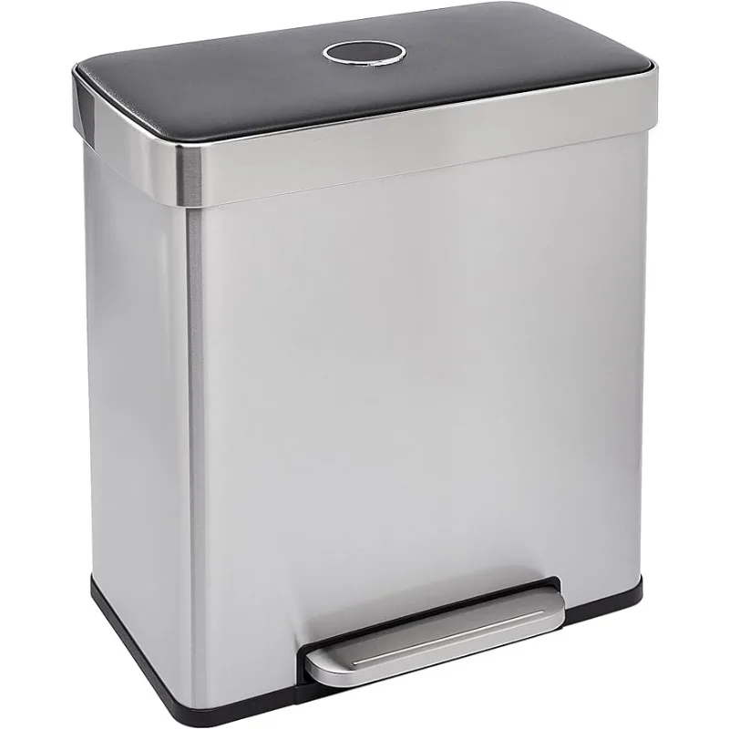 

Rectangular Recycling Trash Can with 2 Compartments, Grey,Silver, 60 Liters