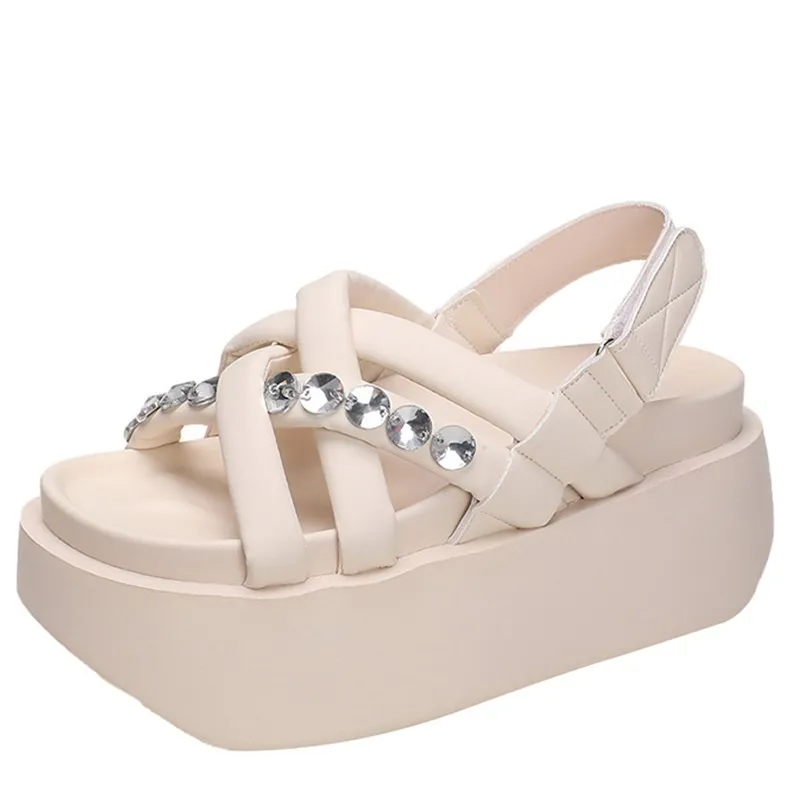 

8CM New Women's Chunky Platform Sandals Fashion Crystal Wedge Heel Sandals for Women Summer Non Slip Thick Sole Sandalias Mujer