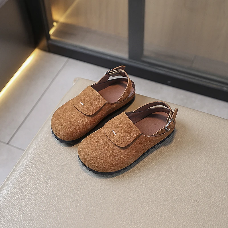 Summer New Children's Sandals Nubuck Leather Baotou Boys Girls Half Slippers Casual Shoes Round Head Fashion Kids Lazy Flat Shoe