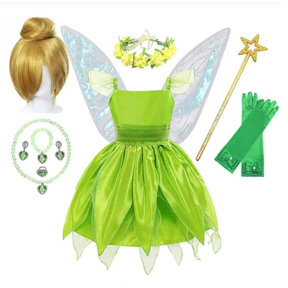 thumbnail image 1 of Disfraz de Disney Tinker Bell para niñas, disfraz de Hada Verde, vestido de princesa de fantasía, fiesta de cumpleaños, Halloween, Carnaval, ropa, 1 of 5