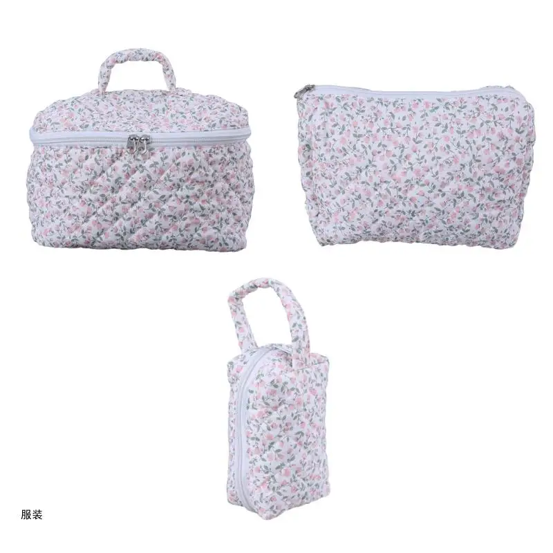 

D0UD Quilted Cosmetic Bag Large Toiletry Case Makeup Bag for Organized Beauty Supply