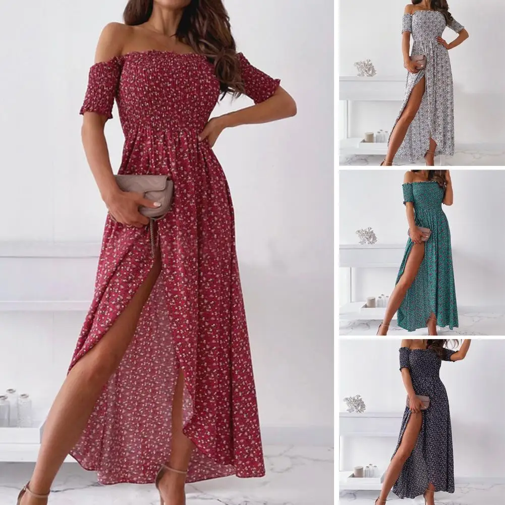 

Модное Вечернее женское платье-макси с открытыми плечами и цветочным принтом