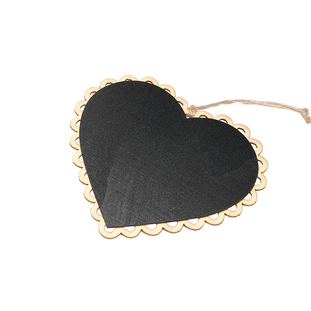 15x16cm Wooden Hanging Blackboard With Hemp String Love Heart Chalkboard Luggage Label Message Board Hang Tag Welcome Sign Board
