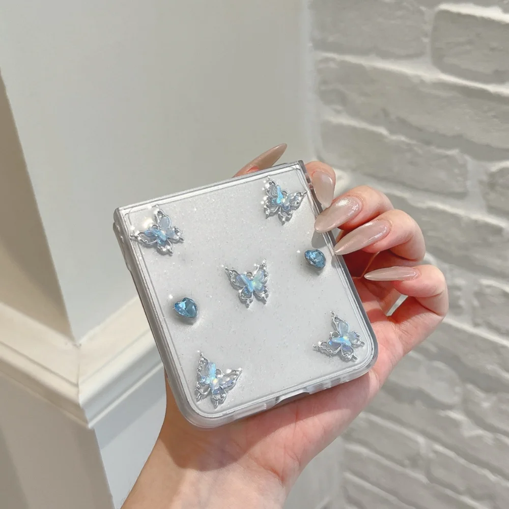 Cute Blue Butterfly Love Pattern Transparent Shockproof Case, Clear PC Cover