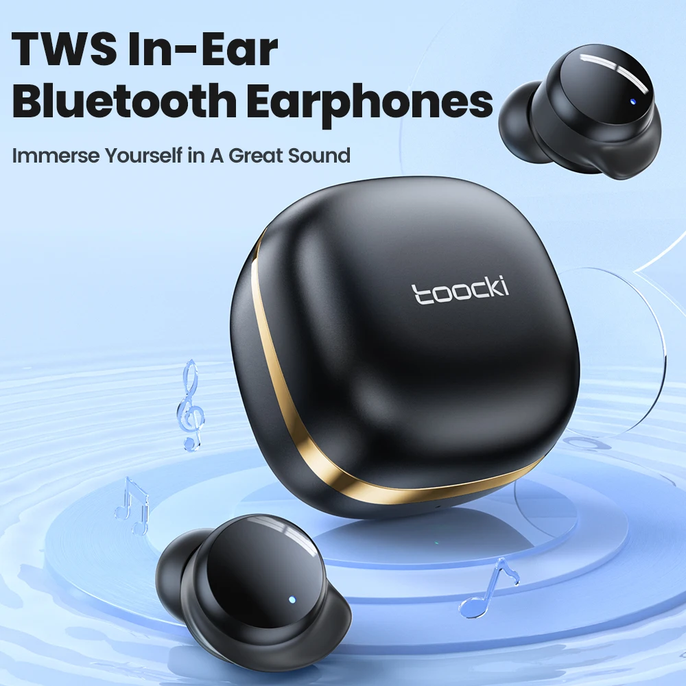 Toocki EJ06 TWS 블루투스 이어폰, 무선 헤드폰, 블루투스 V5.2, 미니 인 이어버드, 터치 컨트롤, 안드로이드 휴대폰용 마이크 포함